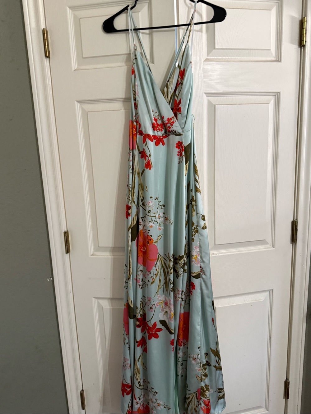 Lulu's Sky Blue Floral Maxi Dress with Pink & Red Blooms